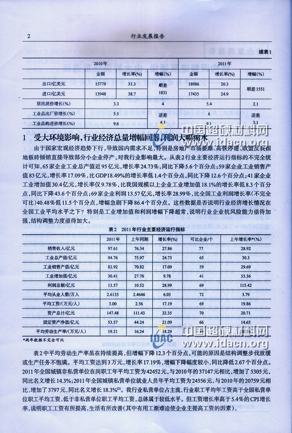 2011年超硬材料行業經濟運行情況分析