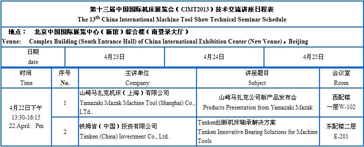（CIMT2013）技術(shù)交流講座日程表