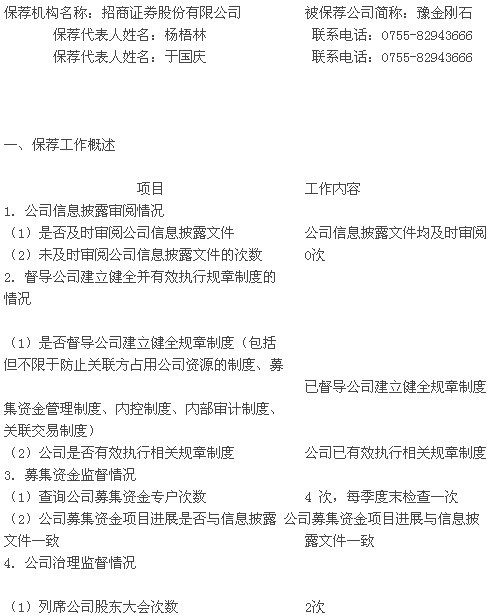 豫金剛石：招商證券股份有限公司關于公司2012年度持續督導跟蹤報告