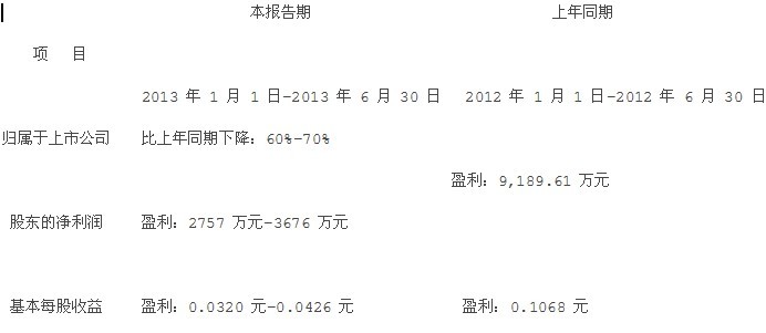 安泰科技：2013半年度業績預告
