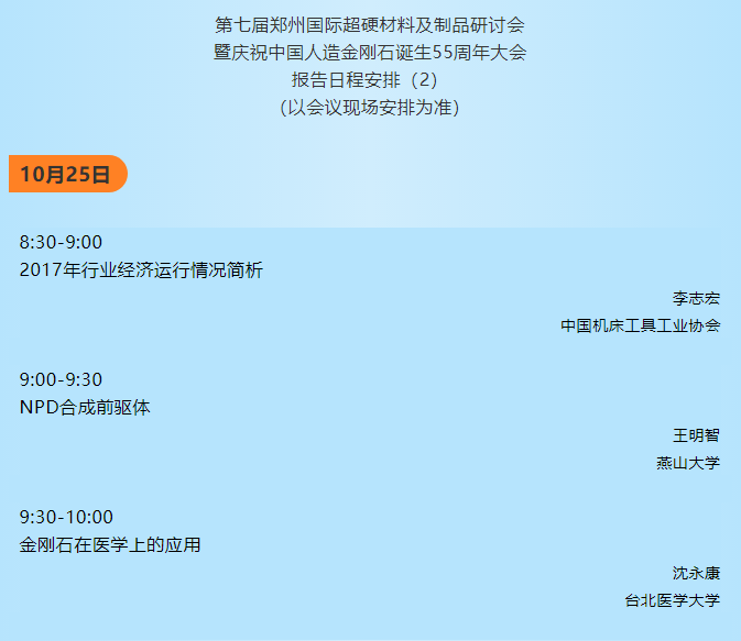 第七屆鄭州國際超硬材料及制品研討會暨慶祝中國人造金剛石誕生55周年大會報告日程安排及報告概要（2）