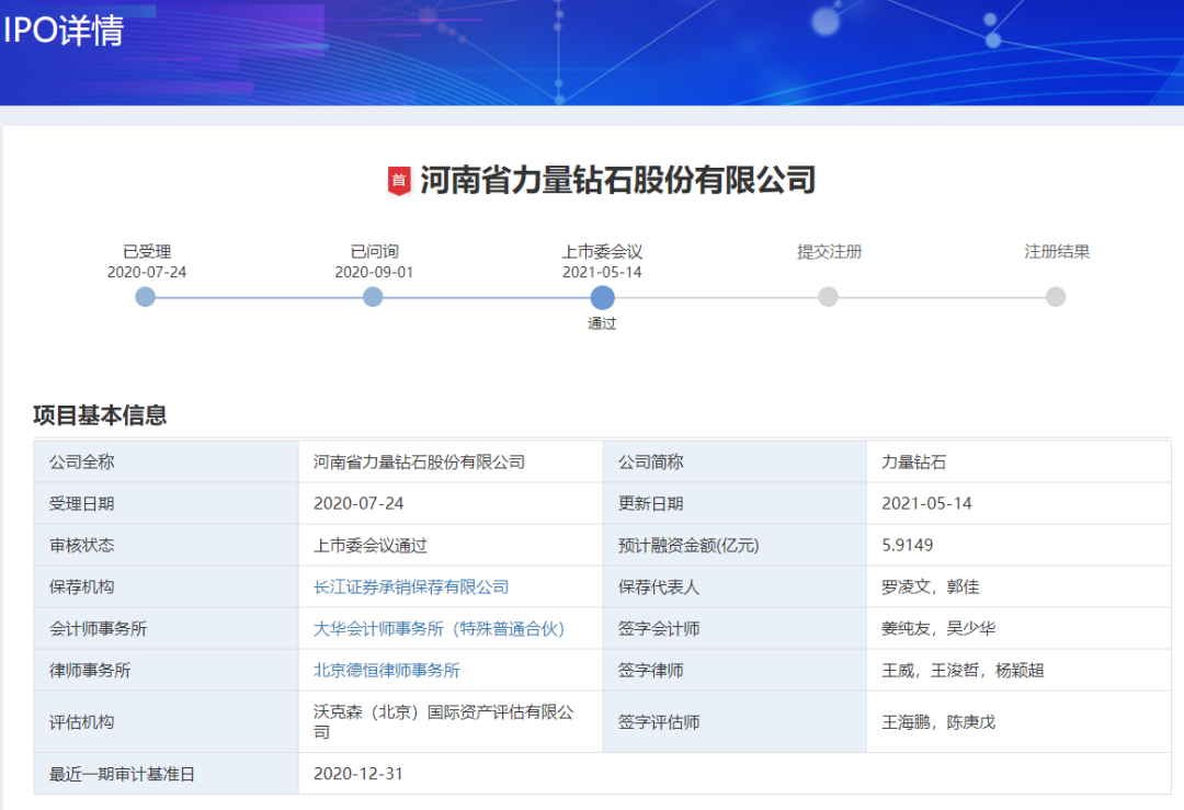 熱烈祝賀河南省力量鉆石股份有限公司IPO過會