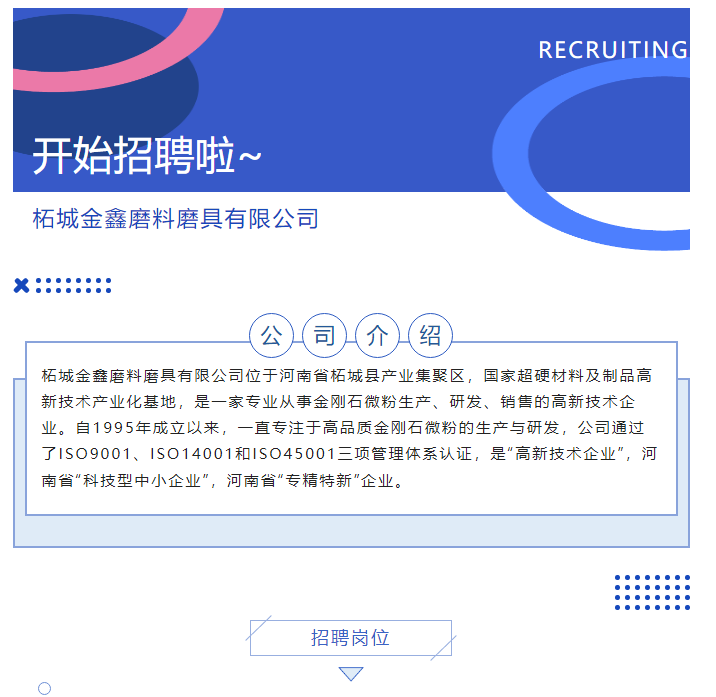  企業(yè)招聘|柘城金鑫磨料磨具有限公司招聘公告