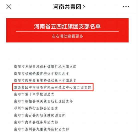 喜迅！中南鉆石技術中心第二團支部榮獲“河南省五四紅旗團支部”