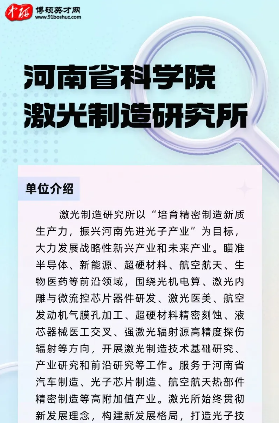 河南省科學院激光制造研究所、超硬材料產業技術研究院招聘公告